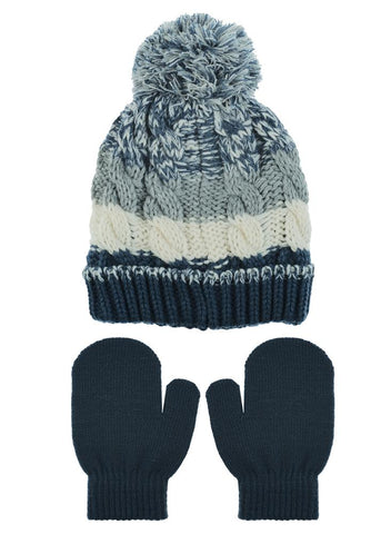 Toddler Boys Chunky Knit Beanie and Mittens 2pc Set