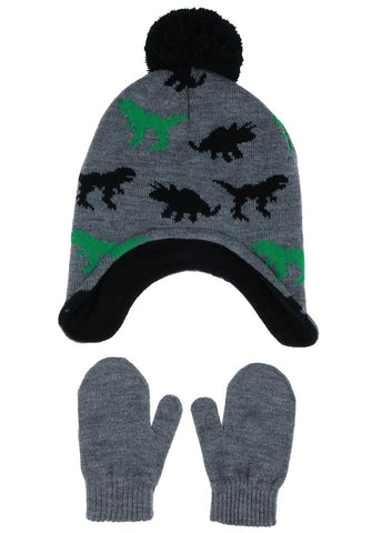 Toddler Boys Dino Hat and Mittens 2pc Set