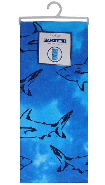 Tie Dye Sharks Cotton Velour Beach Towel