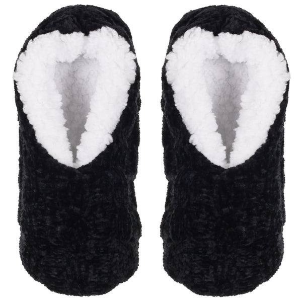 Ladies Cable Knit Chenille Pull on Slipper Socks