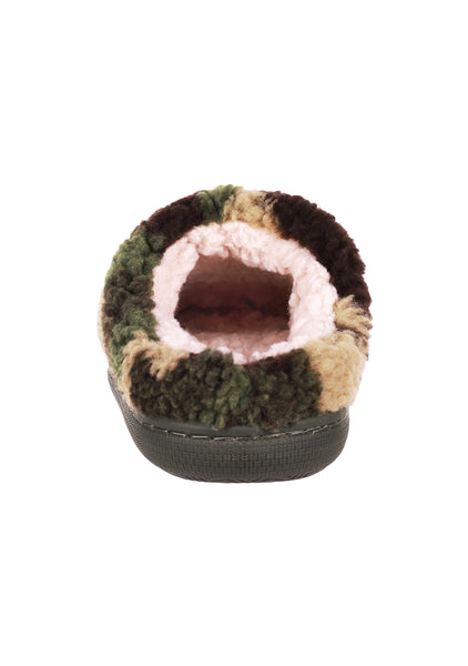 Boys Camo Faux Berber Scuff with Smiley Face Applique