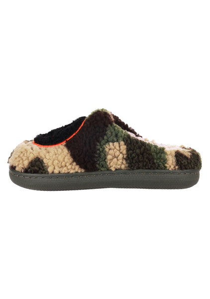 Boys Camo Faux Berber Scuff with Smiley Face Applique