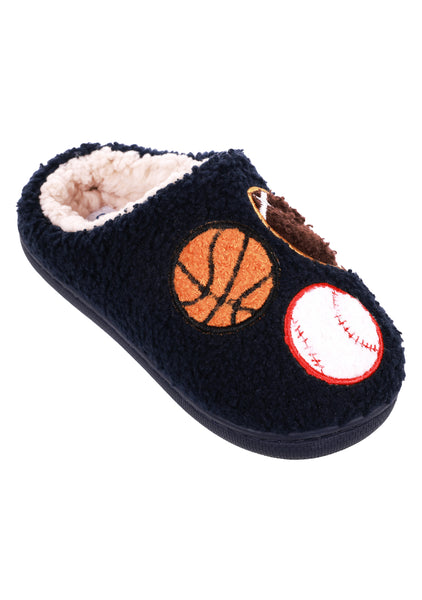 Boys Faux Berber Scuff with Sport Icons