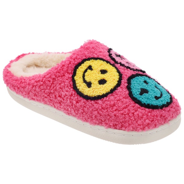 Girl Faux Berber Scuff with Smiley Face Applique