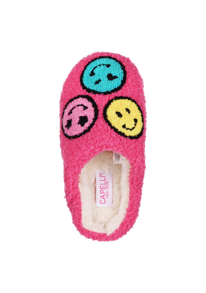 Girl Faux Berber Scuff with Smiley Face Applique