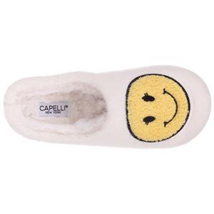 Ladies Faux Berber Scuff with Smiley Face Applique