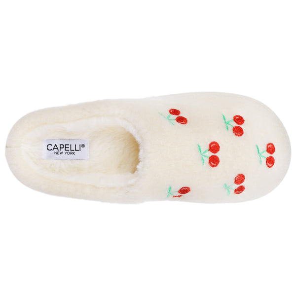 Ladies Faux Berber Scuff with Allover Cherries