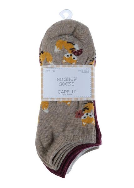 Fall Critters 10 Pack No Show Socks