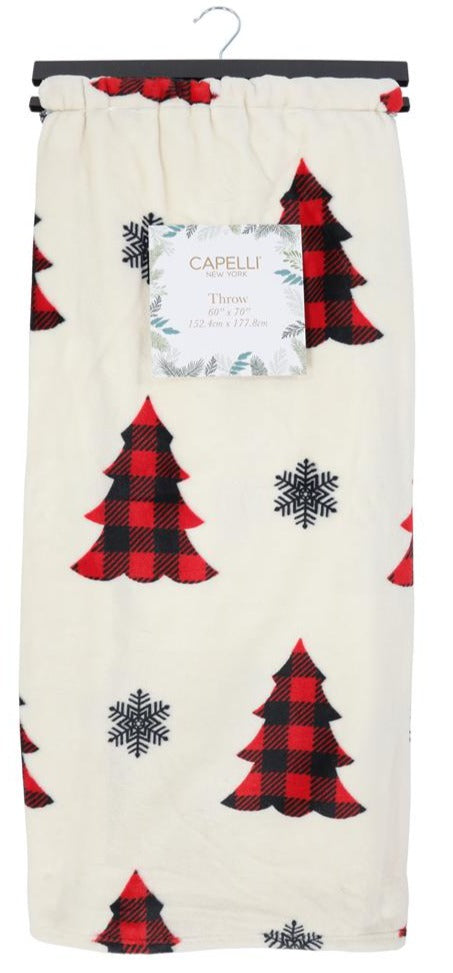 Plaid Christmas Trees Micro Cozy Throw Blanket Capelli New York