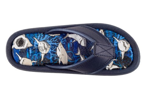 Boys Shiny Ocean Sharks Printed Faux Leather Flip Flop