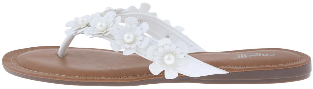 Ladies White Flowers with Pearl Trim Flip Flop – Capelli New York