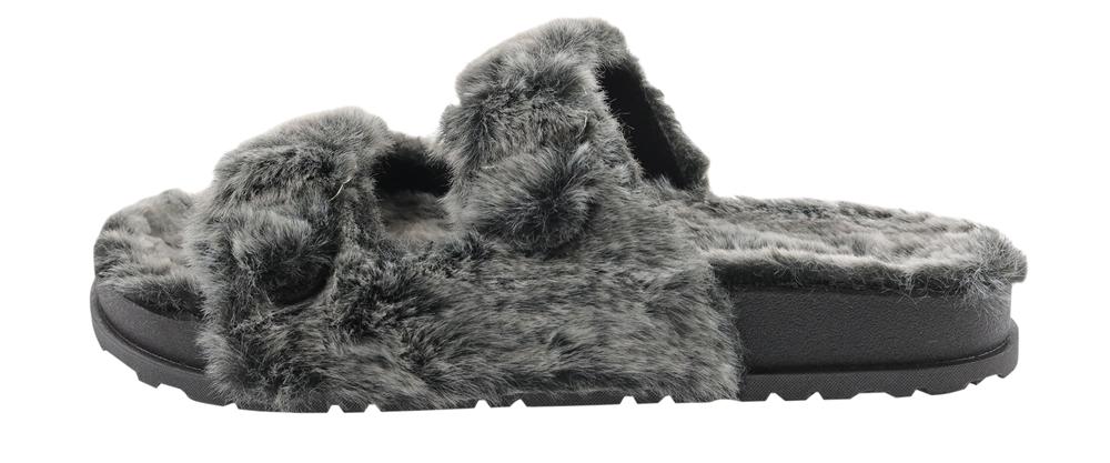 Faux fur cheap double strap slide