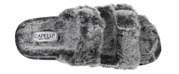Ladies Faux Fur Double Strap Slide