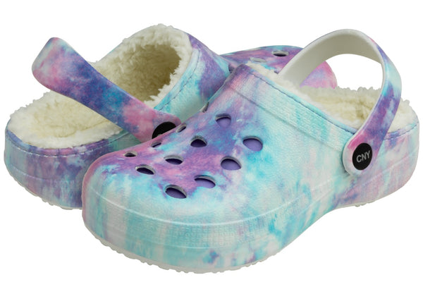 Girls Watercolor Printed Injected EVA Clog with Berber Lining