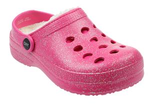 Girls Allover Glitter Injected EVA Clog with Faux Berber Lining