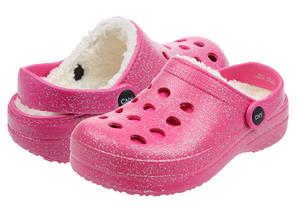 Girls Allover Glitter Injected EVA Clog with Faux Berber Lining