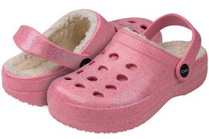 Girls Allover Glitter Injected EVA Clog with Faux Berber Lining
