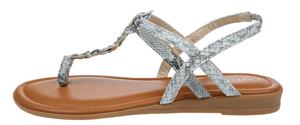 Ladies Faux Leather Snakeskin Braided Thong Sandal
