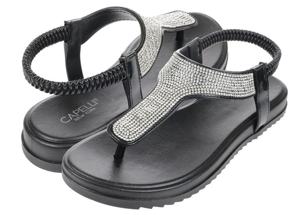Ladies Opaque Jelly Sandal with Gem Trim and Elastic Back