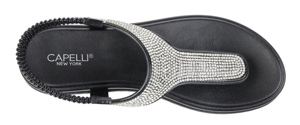 Ladies Opaque Jelly Sandal with Gem Trim and Elastic Back
