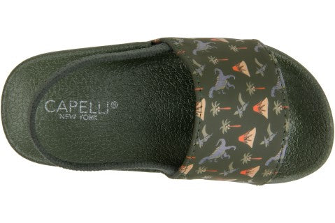 Toddler Boys Dinosaur Printed Slide with Elastic Backstrap