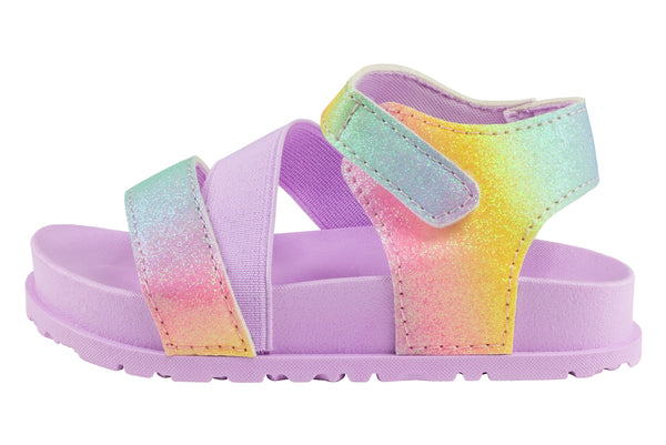 Toddler Girls Pastel Fine Glitter Multi Strap Sandal with Elastic and Velcro Trim