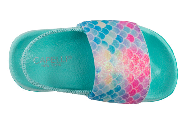 Toddler Girls Pastel Glitter Rainbow Mermaid Slide with Elastic Backstrap