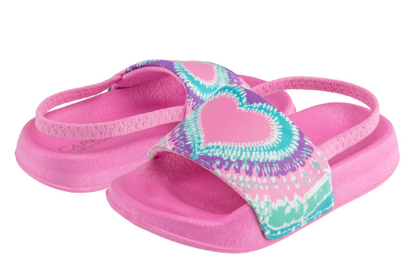 Toddler Girls Heart Tie Dye Printed Slide with Elastic Backstrap