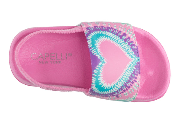 Toddler Girls Heart Tie Dye Printed Slide with Elastic Backstrap