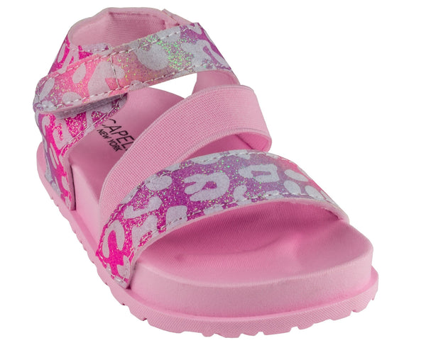 Toddler Girls Leopard Fine Glitter Multi Strap with Elastic and Velcro Trim