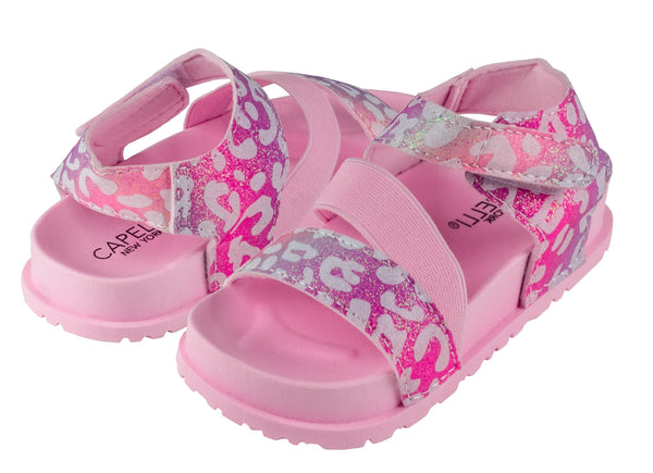 Toddler Girls Leopard Fine Glitter Multi Strap with Elastic and Velcro Trim