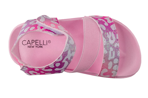 Toddler Girls Leopard Fine Glitter Multi Strap with Elastic and Velcro Trim