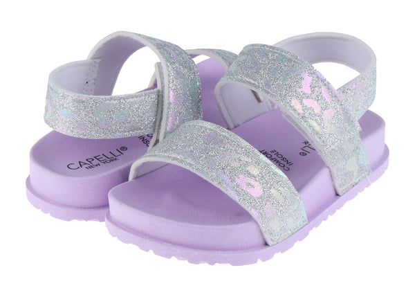 Toddler Girls Holographic Leopard Double Strap Sandal with Elastic Backstrap