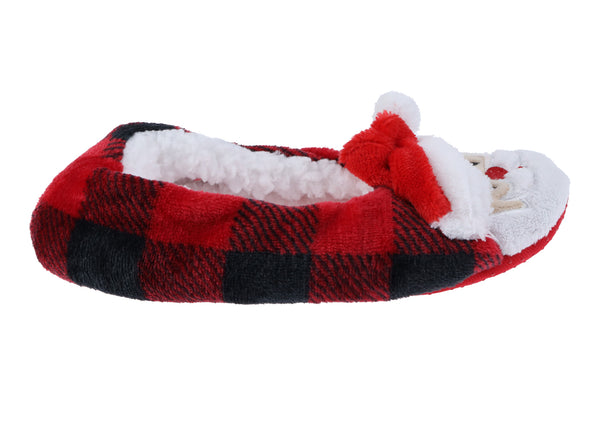 Ladies Buffalo Plaid Santa Printed Slipper Socks