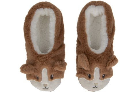 Ladies Corgi Faux Fur Pull on Slipper Socks with 3D ears