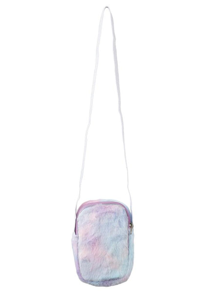 Girls Multi Faux Fur Phone Bag with Metallic Grosgrain Strap