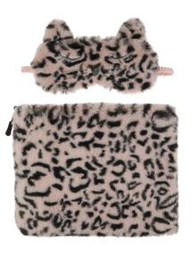 Girls Cheetah Fur Pouch & Eye Mask Set