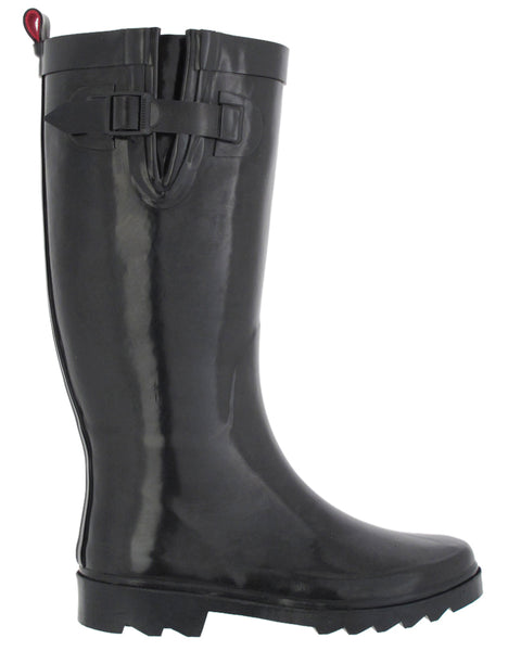 Ladies Solid Black Tall Rubber Rain Boot