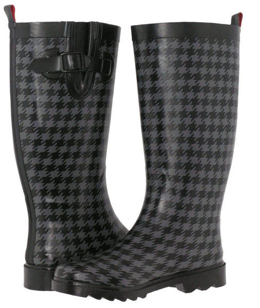 Ladies Houndstooth Tall Rubber Rain Boot