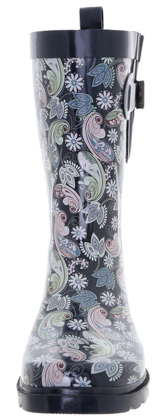 Ladies Multicolored Ornate Paisley Mid-Calf Rain Boot