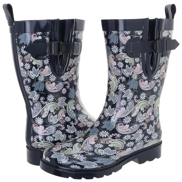 Ladies Multicolored Ornate Paisley Mid-Calf Rain Boot