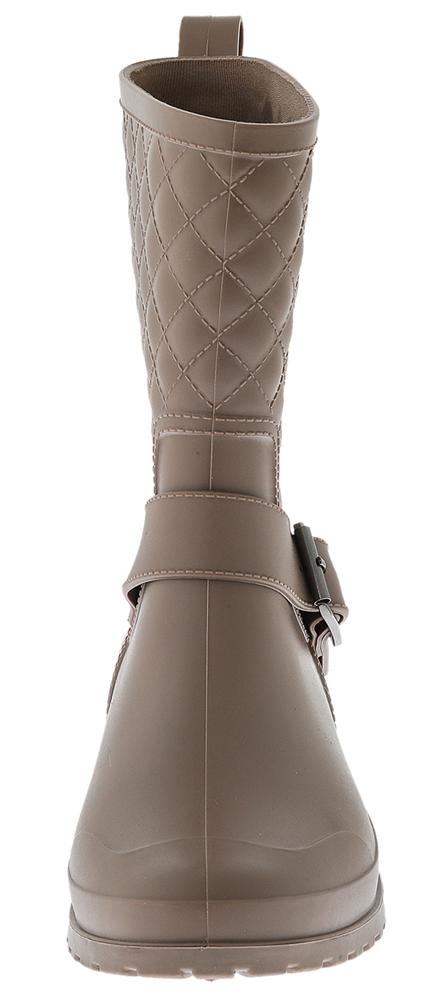 Ladies Matte Solid Taupe Quilted Mid Calf Rain Boot Capelli New York