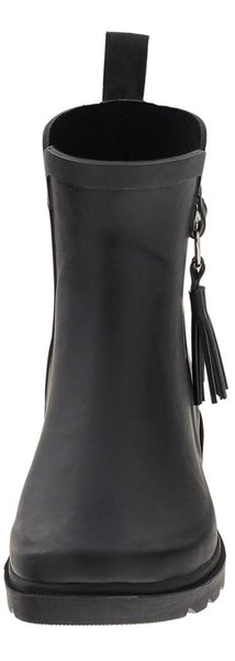 Ladies All Over Matte Short Rain Boot with Side Metal Trim and Tonal Tassel