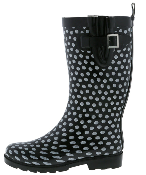 Ladies Dots Tall Rubber Rain Boot