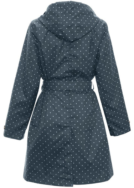 Ladies Dot Printed Mid-Length Basic Rain Coat with Removable Hood