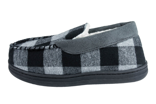 Boys Buffalo Plaid Moccasin with Faux Suede Trim