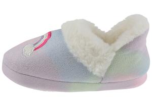 Girls Multi Color Soft Boa Slipper with Rainbow Embroidery