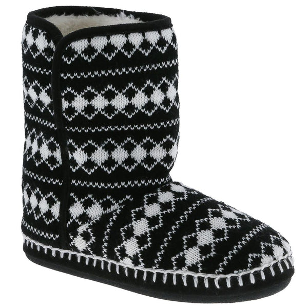 Ladies Black Diamond Knit Slipper Boot