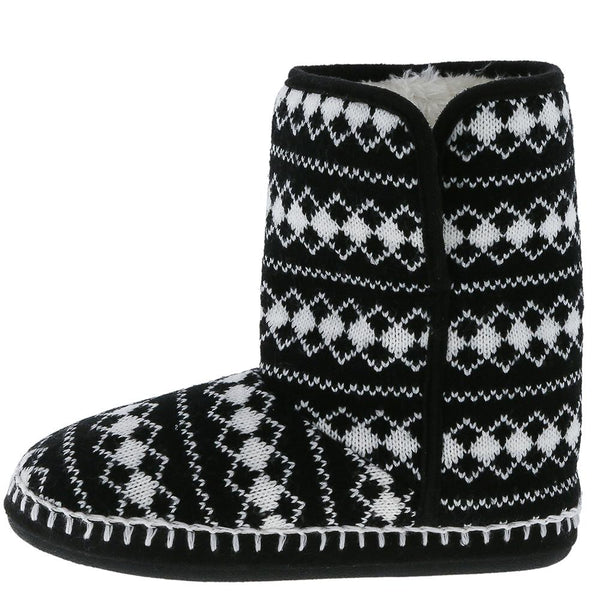 Ladies Black Diamond Knit Slipper Boot