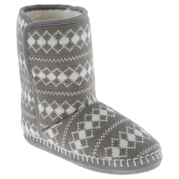 Ladies Grey Diamond Knit Slipper Boot